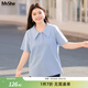 MsShe【珠地棉polo衫】大碼女裝2025夏裝胖mm巨顯瘦短袖T恤女上衣 冰河藍色現貨 3XL