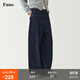 fano studios范洛繭型挺闊感原色牛仔褲女2026春季新款金屬扣收腰顯瘦闊腿褲子 原色牛仔藍 S