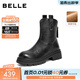 百麗（Belle）復古彈力靴女冬季新款商場(chǎng)款粗跟增高顯瘦彈力短靴E5E1DDZ5 黑色-絨里 36