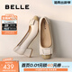 百麗（Belle）舒適優(yōu)雅單鞋女蝴蝶結牛皮方跟鞋D3S1DAQ5預售 米白 37