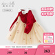 戴維貝拉（DAVE＆BELLA）兒童裙子春裝新款女童假兩件網(wǎng)紗裙女寶寶公主裙小童毛衣連衣裙 紅色【現貨】 110 cm（建議身高100-110cm）