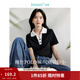 茵曼（INMAN）Polo領(lǐng)條紋短袖T恤2026夏季女裝新款修身顯瘦上衣 午夜黑 S