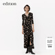 edition連衣裙女秋新款法式復古小雛菊碎花長(cháng)裙修身開(kāi)衩裙子 藝術(shù)花卉色 S (160)