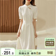 尚都比拉新中式氣質(zhì)連衣裙女夏季旗袍改良版中長(cháng)款小個(gè)子A字裙 米白色 M