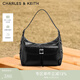 CHARLES&KEITH大容量油蠟皮單肩斜挎腋下包生日禮物送女友CK2-40782622 Noir黑色 M