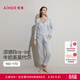 愛(ài)慕（Aimer）牛奶系新品含蛋白柔潤抗菌莫代爾開(kāi)衫帶杯背心九分褲三件套睡衣女 花灰色5P0 L 170
