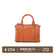 裘真復古枕頭包女士真皮單肩手提斜挎女包植鞣頭層牛皮包小號 焦糖色-小號