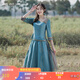 煙花燙2026春裝新款女氣質(zhì)民族風(fēng)套裝優(yōu)雅民族風(fēng)兩件套襯衫+半身裙 情衷 藍綠色 XL
