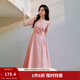茵曼法式方領(lǐng)純棉連衣裙2025夏季女裝新品壓褶收腰顯瘦氣質(zhì)長(cháng)裙 粉紅色 L