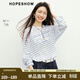 紅袖（hopeshow）多巴胺撞色條紋T恤2026春季新款女裝字母印花落肩圓領(lǐng)百搭上衣 藍條725 M
