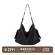 裘真植鞣羊皮逍遙hobo包單肩斜挎包休閑復古大容量通勤包女 黑色-加大號羊皮