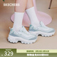 斯凱奇（Skechers）女鞋春季奶油蜜糕鞋厚底增高老爹鞋網(wǎng)面透氣休閑熊貓鞋 木炭灰色/多彩色/GRMT 35.5 偏大建議選小半碼