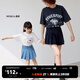 little MO&Co.童裝夏裝女童牛仔純棉半身裙兒童裙褲短褲百褶裙半裙 牛仔藍色 110 110/53