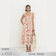 Fabrique玫瑰印花棉小飛袖束腰連衣裙夏季 花色 M