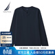 諾帝卡（NAUTICA）男裝26春夏新品華夫格小v領(lǐng)休閑簡(jiǎn)約長(cháng)袖T恤01TO26126KM 藏青色4NV M