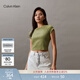 Calvin KleinJeans夏季女士休閑簡(jiǎn)約字母時(shí)尚ck辣妹短款重磅微彈正肩短袖T恤