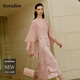珂萊蒂爾【秀場(chǎng)同款】法式優(yōu)雅氣質(zhì)禮服兩件套吊帶連衣裙女裙裝26年夏新款 淺紅色 L