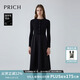 PRICH【綿羊毛】氣質(zhì)通勤拼接連衣裙冬季保暖顯瘦長(cháng)裙女 19黑色 M 165