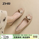 ZHR女鞋淺口單鞋女春秋粗跟通勤媽媽皮鞋2026新款船鞋女AH378杏色35