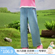 茵曼女童牛仔褲迷你章仔春季兒童中大童寬松休閑長(cháng)褲女孩時(shí)尚褲子 淺牛仔藍 150