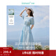 茵曼（INMAN）亞麻提花連衣裙2025夏季女裝新品休閑松緊收腰氣質(zhì)高級感長(cháng)裙子 淺藍色 S