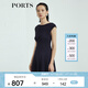 PORTS寶姿商場(chǎng)同款新品女裝氣質(zhì)純色修身短袖連衣裙LL8N021RWE005 丈青 L (8)