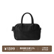 裘真【明星推薦】寬寬包植鞣牛皮休閑斜挎包手提保齡球包女 黑色