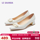 萊爾斯丹【花影】春季新款優(yōu)雅方頭粗跟絲綢感真皮女鞋通勤單鞋41007 米白色 CRK 肌理感飾扣41007 36