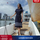 Tommy Hilfiger【條紋裙擺】春夏女裝氣質(zhì)休閑五?？凼昭@瘦POLO連衣裙 藏青色FAP S