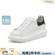 百思圖春商場(chǎng)新款牛皮休閑小白鞋松糕厚底女運動(dòng)板鞋ZWZA3AM4 白黑色（5cm經(jīng)典款） 37