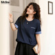 慕姍詩(shī)怡（MsShe）涼感索羅娜棉大碼女裝2025夏裝胖mm顯瘦刺繡長(cháng)款短袖T恤上衣 藏青藍色現貨 3XL