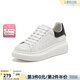 百思圖春商場(chǎng)新款牛皮休閑小白鞋松糕厚底女運動(dòng)板鞋ZWZA3AM4 白黑色（5cm經(jīng)典款） 36