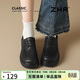 ZHR樂(lè )福鞋女圓頭軟底系帶小皮鞋子女英倫風(fēng)復古兩穿JK單鞋QE19黑色38