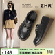 ZHR單鞋女休閑系帶小皮鞋厚軟底通勤樂(lè )福鞋英倫百搭女鞋AH705黑色37