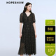 紅袖（hopeshow）2025夏季新款女裝 波點(diǎn)字母印花木耳邊拼接泡泡袖V領(lǐng)連衣裙 黑底米點(diǎn)818 S