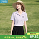 艾蓓怡紫色復古海軍領(lǐng)珠地透氣繡花短袖T恤上衣女2025夏季新款 清風(fēng)紫 L