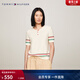 Tommy Hilfiger春夏女裝純棉休閑拼色袖口紐扣半襟圓領(lǐng)打底修身短袖針織衫 米白色Z01 S