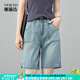 婭麗達鎖色牛仔短褲女萊賽爾涼感褲子2025夏季新款直筒五分褲薄款 懷舊藍（B1） 30