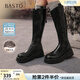 百思圖冬商場(chǎng)新款厚底增高V口騎士靴女加絨高筒長(cháng)靴BV016DG5 黑色 37