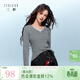 三彩2025冬季新款【抗起球】修身針織衫蕾絲V領(lǐng)打底衫長(cháng)袖內搭M 花灰色 M 160/84A