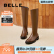 百麗（Belle）周雨彤同款月光騎士靴女冬季商場(chǎng)款顯瘦長(cháng)靴3EL73DG4 焦糖棕(啞光面) 37 (235mm)