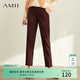 AMII女裝2025休閑西裝褲女秋季高腰職業(yè)西褲顯瘦直筒褲子黑色 酒紅 M 160/68A