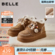 百麗（Belle）姜餅屋毛球掛飾雪地靴女冬季增高加絨保暖棉鞋F2Y1DDD5 棕色-毛里【沈羽潔推薦】 35 (225mm)