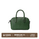 裘真【明星推薦】寬寬包植鞣牛皮休閑斜挎包手提保齡球包女 綠色