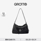 GROTTO個(gè)樂(lè )26年新款黑石嬉皮托特包真皮大容量單肩斜挎包通勤軟包 經(jīng)典黑L 亮銀