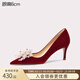 Lily Wei【點(diǎn)絳流丹】紅色絲絨婚鞋春夏新款高跟鞋女新娘鞋子大碼婚宴鞋 紅色絲絨【跟高6cm】 37