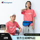 Champion夏季經(jīng)典款印花草寫(xiě)LOGO圓領(lǐng)休閑運動(dòng)T恤無(wú)性別冠軍短袖男女情侶 粉紅色(偏?。?L