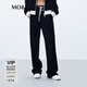MO&Co.運動(dòng)風(fēng)抽繩高腰絲絨感直筒及地休閑褲運動(dòng)褲褲子女摩安珂 黑色-第2批 S