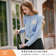 香影灰色花朵毛衣開(kāi)衫女短款2026春季新款假兩件拼接修身針織上衣 藍色 L 165/88A/110-125斤
