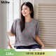 MsShe【設計感重工燒花】大碼女裝2025夏裝胖mm巨顯瘦時(shí)髦短袖T恤 深灰色現貨 XL
